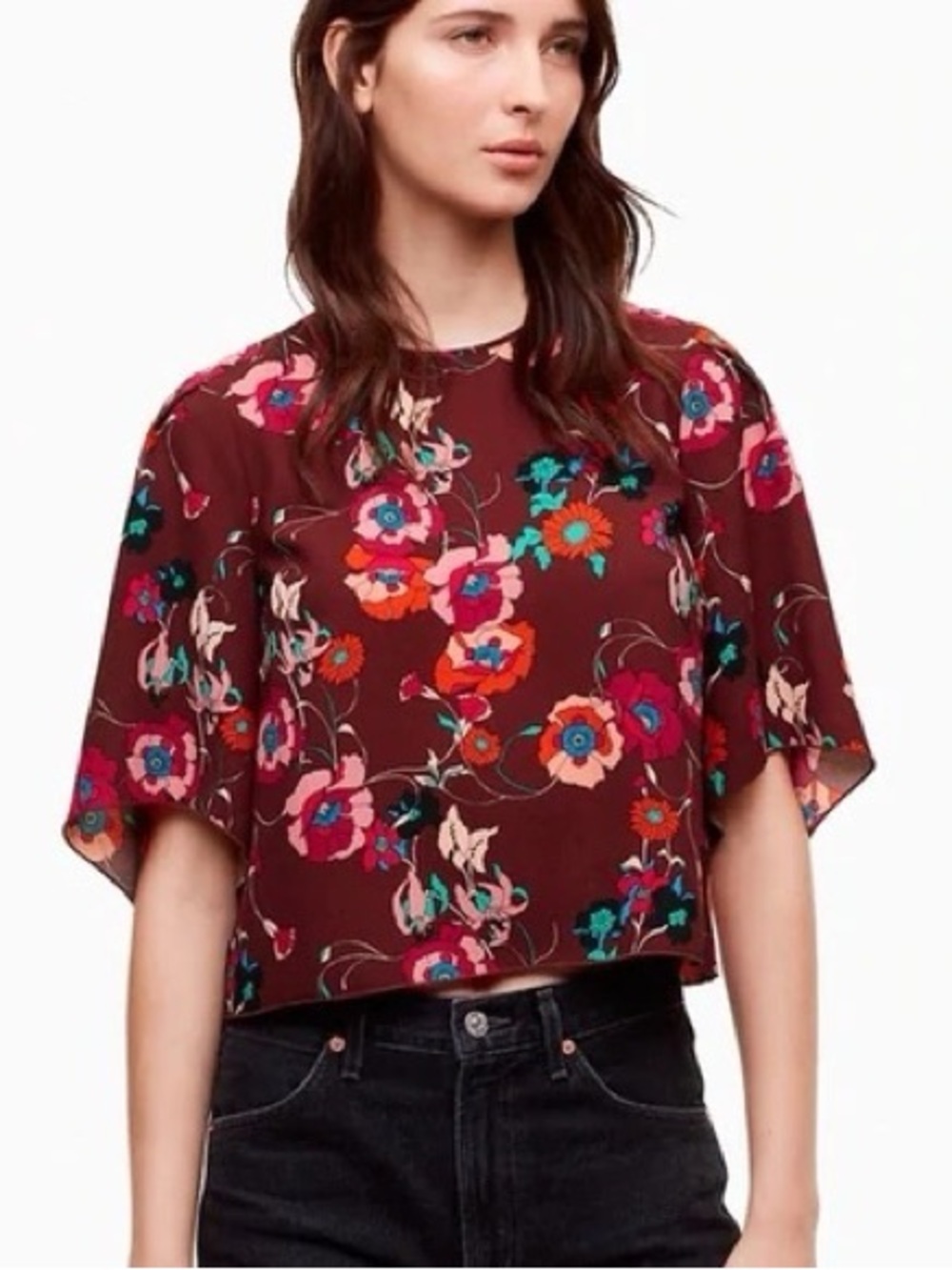 Aritzia Wilfred Cambria Floral Flutter-Sleeve Blouse